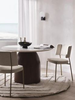 Sillas>Westwing Collection Sillas tapizadas en tejido bouclé Samantha, 2 uds. Bouclé blanco Off White, dorado