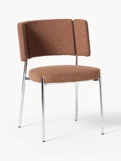 Sillas>Westwing Collection Sillas tapizadas en tejido bouclé Samantha, 2 uds. Bouclé turrón, plateado