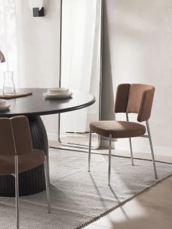 Sillas>Westwing Collection Sillas tapizadas en tejido bouclé Samantha, 2 uds. Bouclé turrón, plateado