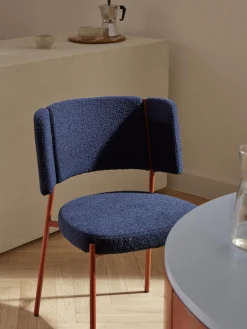 Sillas></noscript>Westwing Collection Sillas tapizadas en tejido bouclé Samantha, 2 uds. Bouclé azul oscuro, rojo