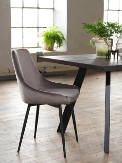 Sillas>Rowico Home Sillas tapizadas en terciopelo Sierra, 2 uds. Terciopelo gris