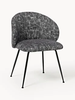 Sillas>Westwing Collection Sillas tapizadas Luisa, 2 uds. Tejido negro/beige, negro mate