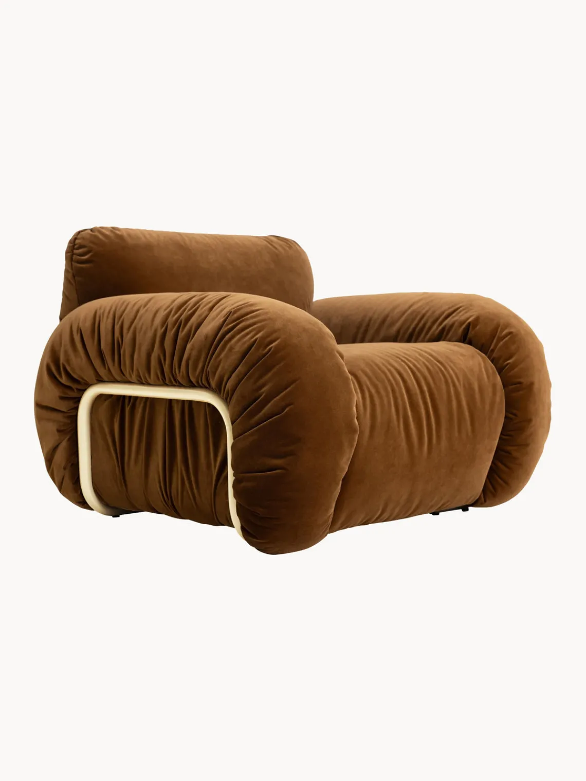 Sillones Pequeños|Sillones>HKLIVING Sillón artesanal de terciopelo Arc Terciopelo marrón, blanco crema