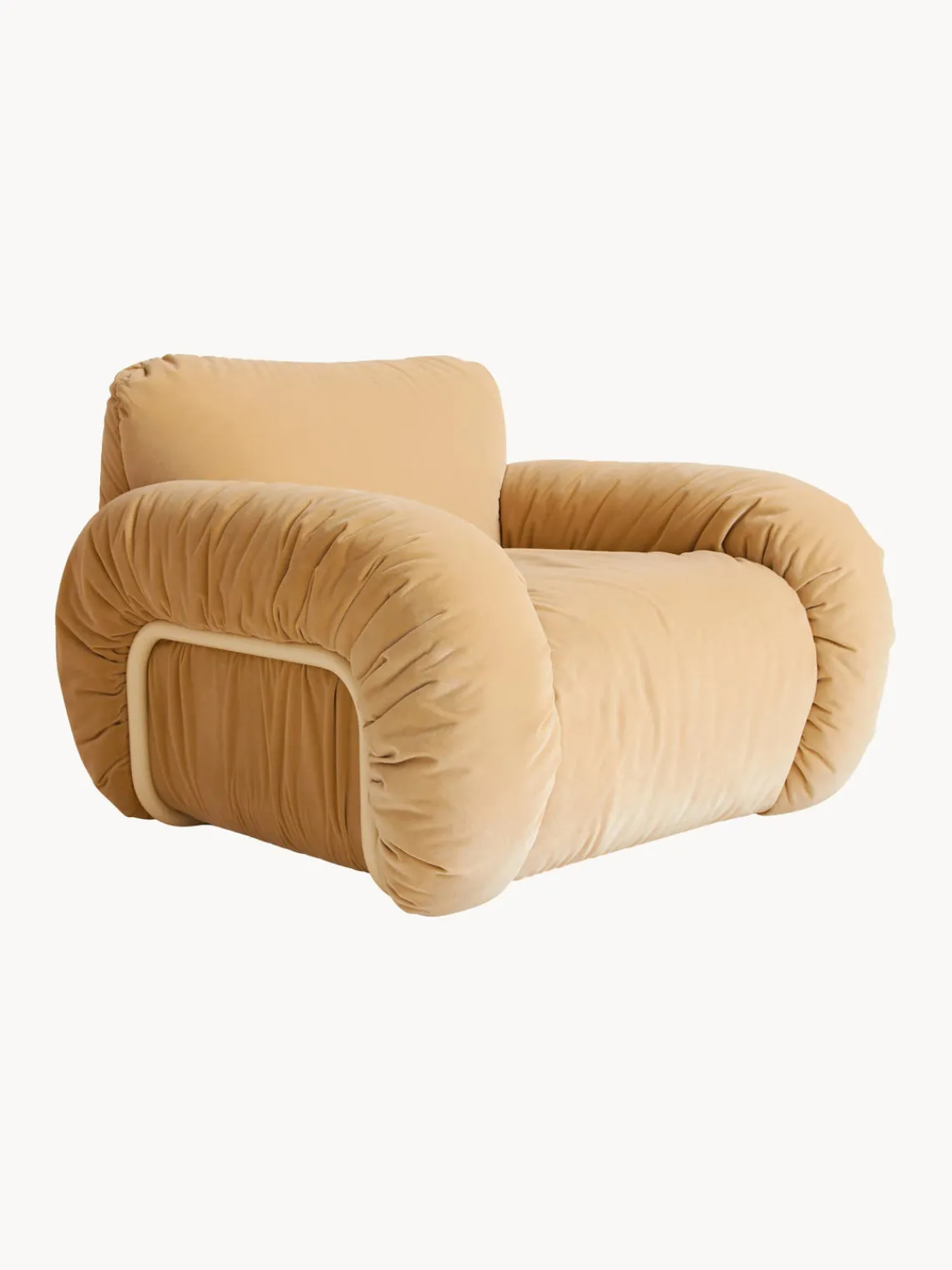 Sillones Pequeños|Sillones>HKLIVING Sillón artesanal de terciopelo Arc Terciopelo beige claro, blanco crema