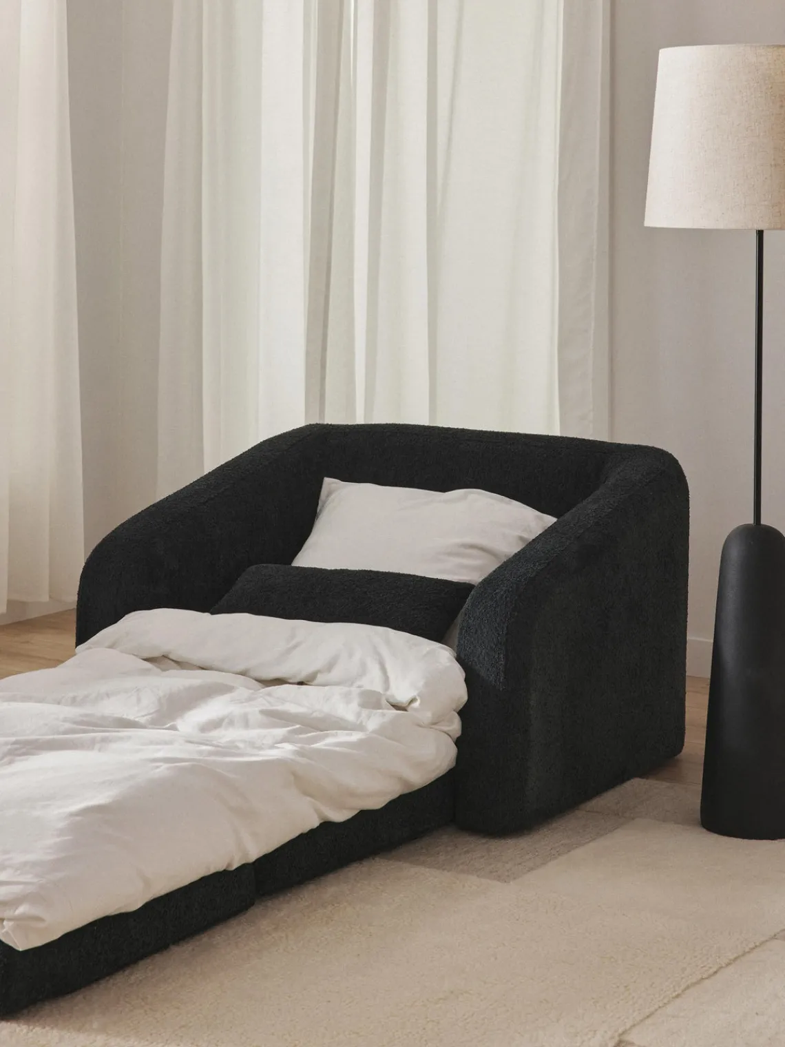 Sillones Cama|Sillones>Westwing Collection Sillón cama de borreguillo bouclé Eliot Borreguillo bouclé gris antracita