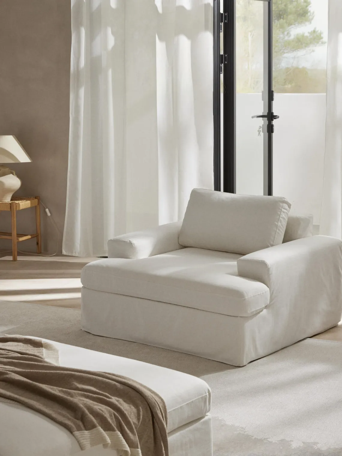 Butacas|Sillones>Westwing Collection Sillón con tapizado desenfundable Russell Tejido blanco Off White jaspeado