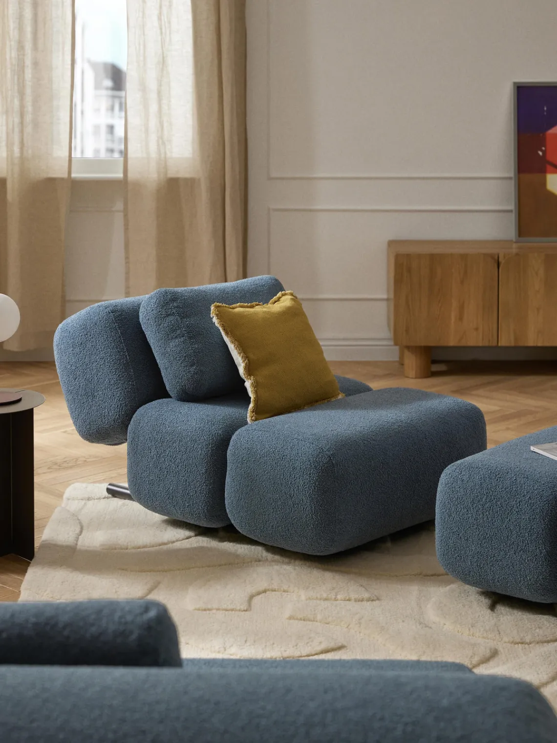 Butacas|Sillones>Westwing Collection Sillón de borreguillo Caterpillar Boreguillo gris azulado