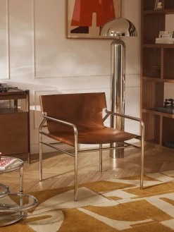 Sillones Pequeños|Sillones>Westwing Collection Sillón de cuero Dion Cuero marrón brillante, plateado