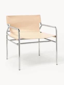 Sillones Pequeños|Sillones>Westwing Collection Sillón de cuero Dion Cuero beige claro brillante, plateado