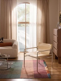 Sillones Pequeños|Sillones>Westwing Collection Sillón de cuero Dion Cuero beige claro brillante, plateado