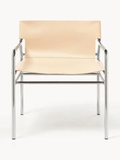 Sillones Pequeños|Sillones></noscript>Westwing Collection Sillón de cuero Dion Cuero beige claro brillante, plateado