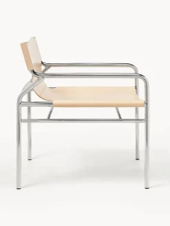 Sillones Pequeños|Sillones></noscript>Westwing Collection Sillón de cuero Dion Cuero beige claro brillante, plateado