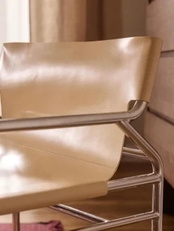 Sillones Pequeños|Sillones></noscript>Westwing Collection Sillón de cuero Dion Cuero beige claro brillante, plateado