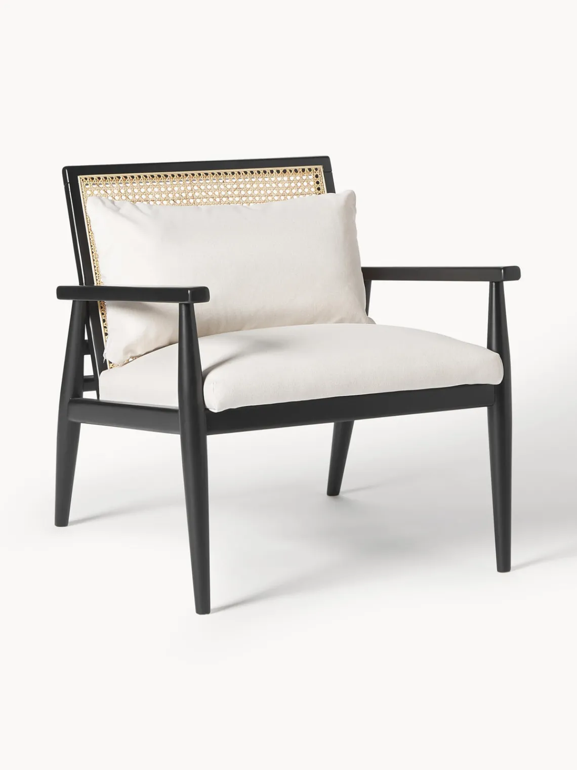 Sillones Pequeños|Sillones>Westwing Collection Sillón de madera de abedul maciza Manuell Tejido fino blanco Off White, negro