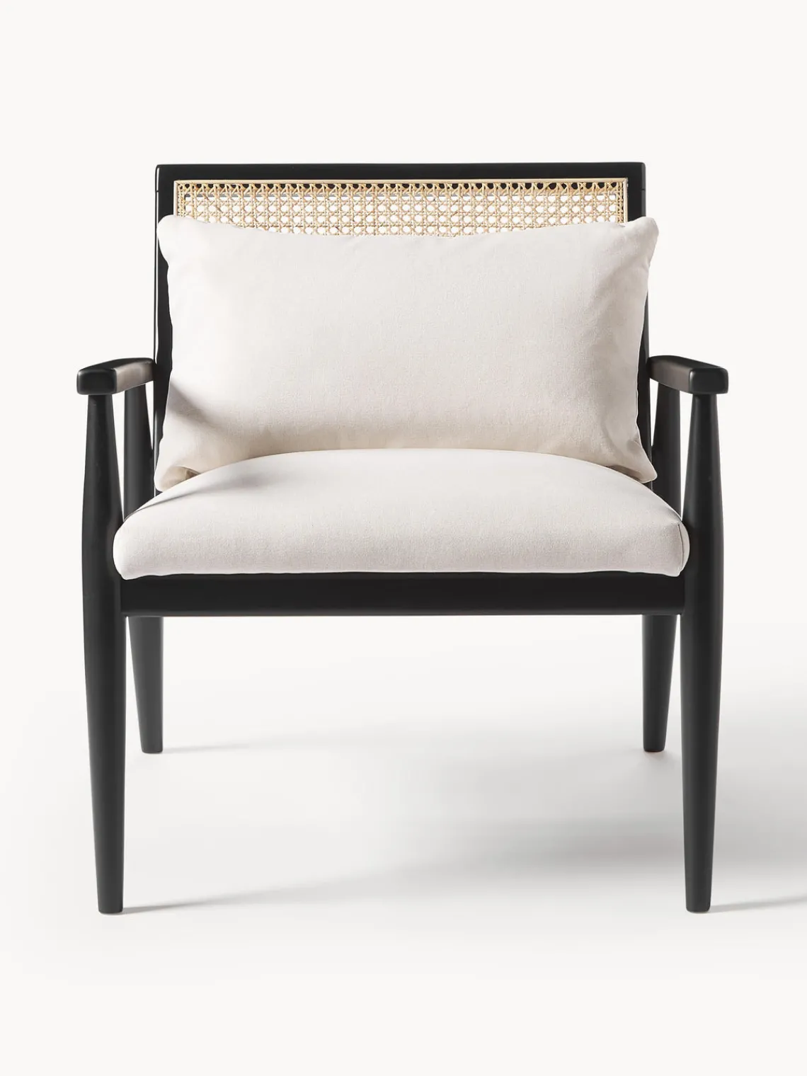 Sillones Pequeños|Sillones>Westwing Collection Sillón de madera de abedul maciza Manuell Tejido fino blanco Off White, negro