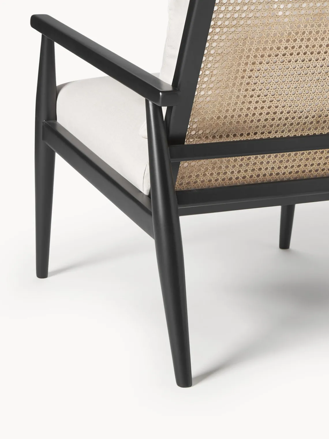 Sillones Pequeños|Sillones>Westwing Collection Sillón de madera de abedul maciza Manuell Tejido fino blanco Off White, negro