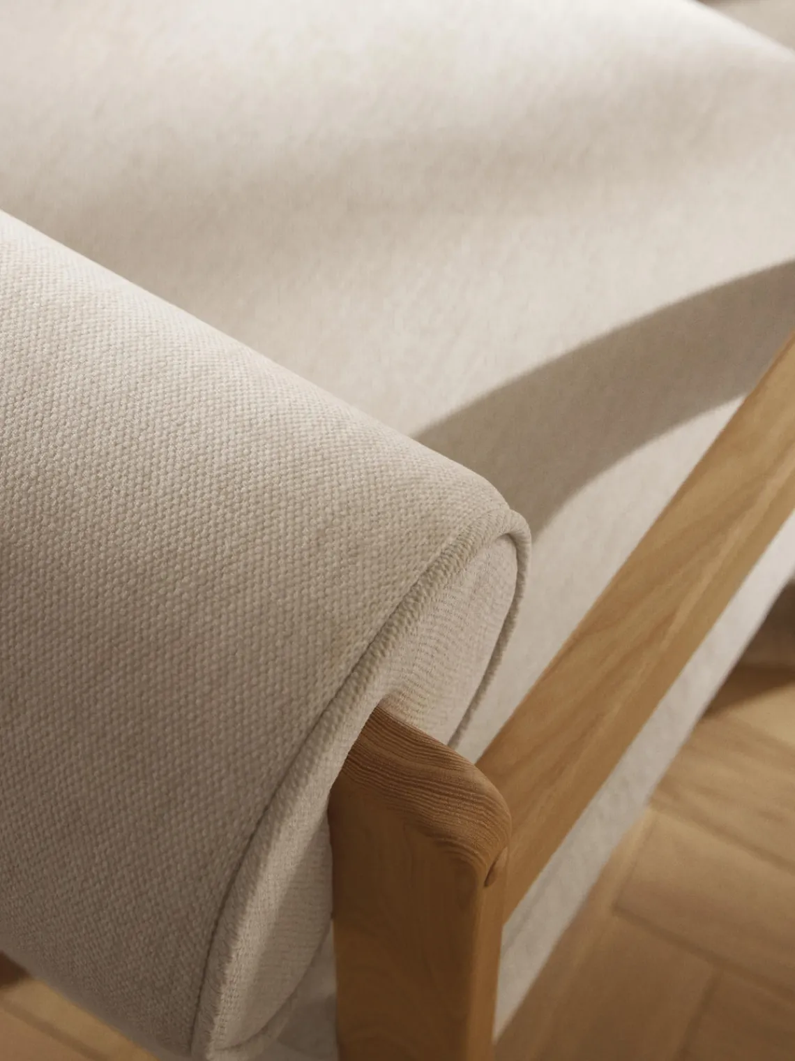 Sillones Pequeños|Sillones>Westwing Collection Sillón de madera de fresno Raymond Tejido beige, madera de fresno lacada