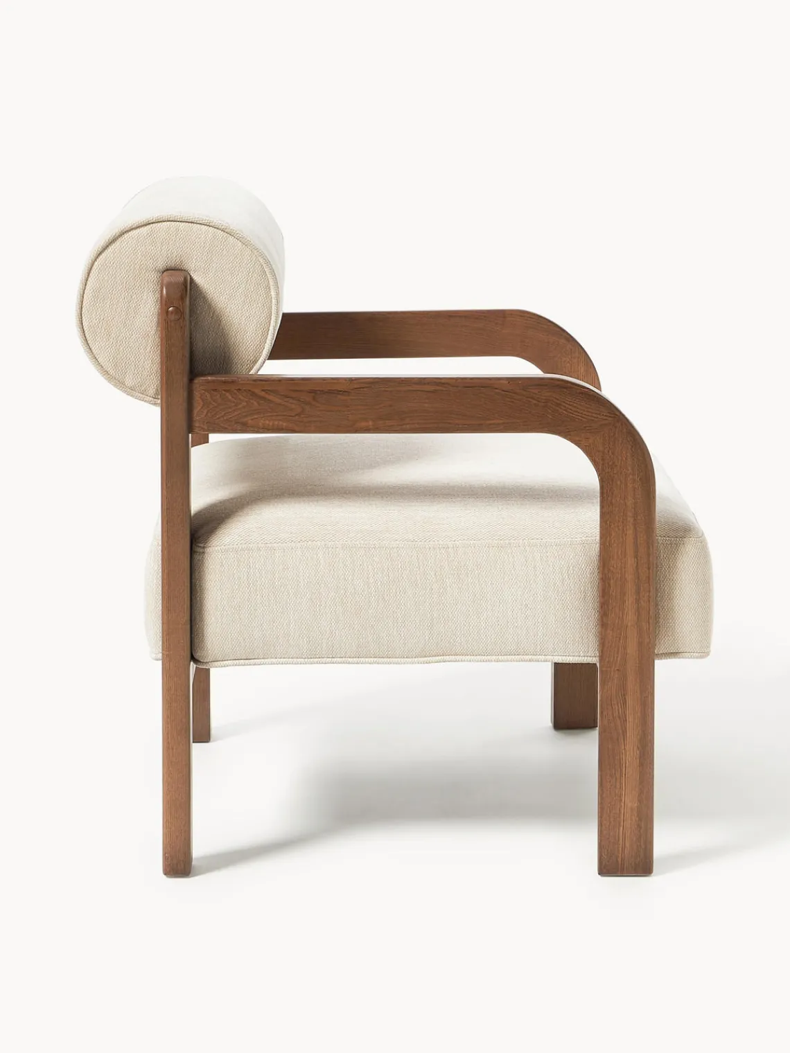 Sillones Pequeños|Sillones>Westwing Collection Sillón de madera de fresno Raymond Chenilla beige, madera de fresno lacada en marrón oscuro