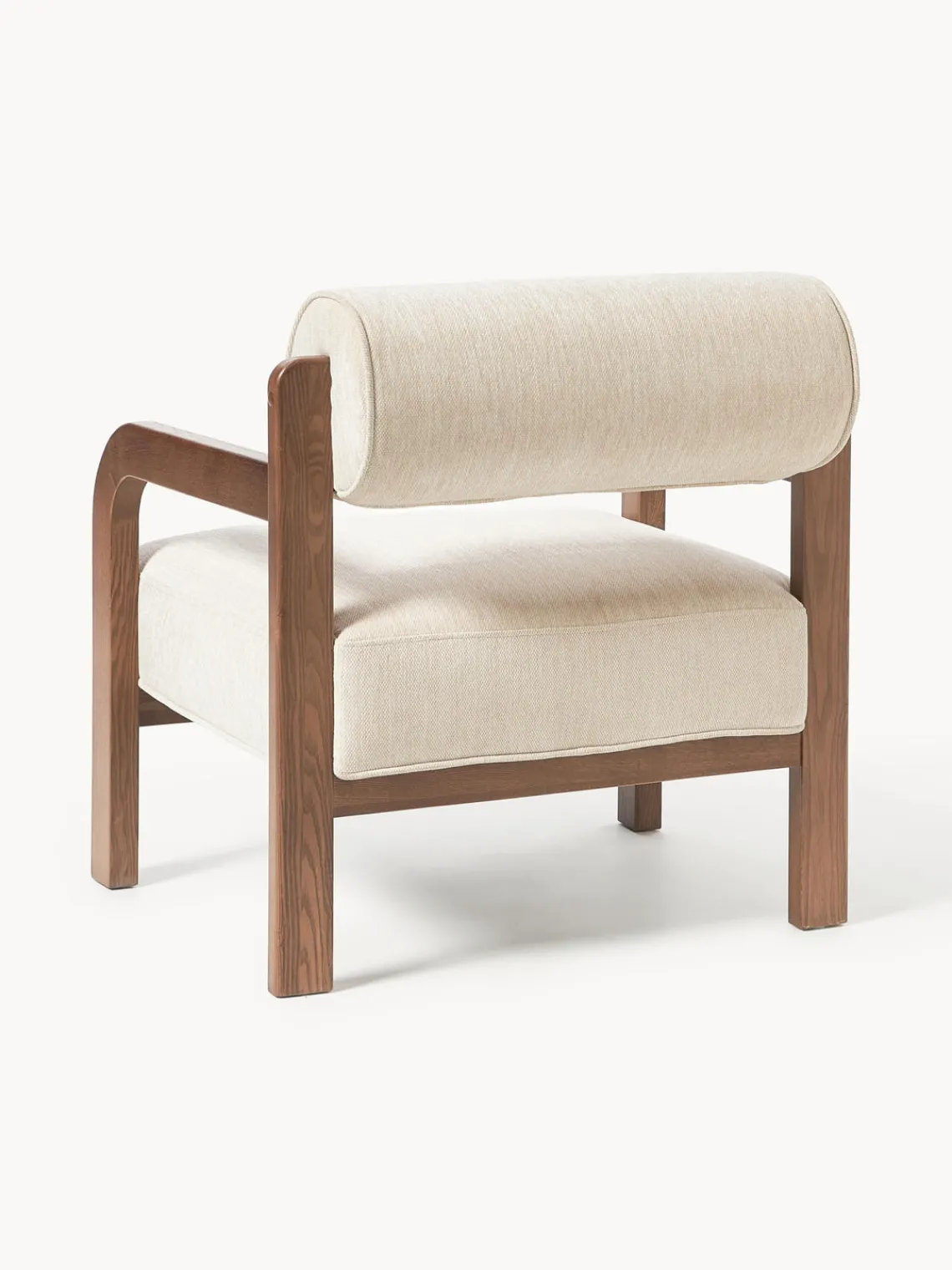 Sillones Pequeños|Sillones>Westwing Collection Sillón de madera de fresno Raymond Chenilla beige, madera de fresno lacada en marrón oscuro