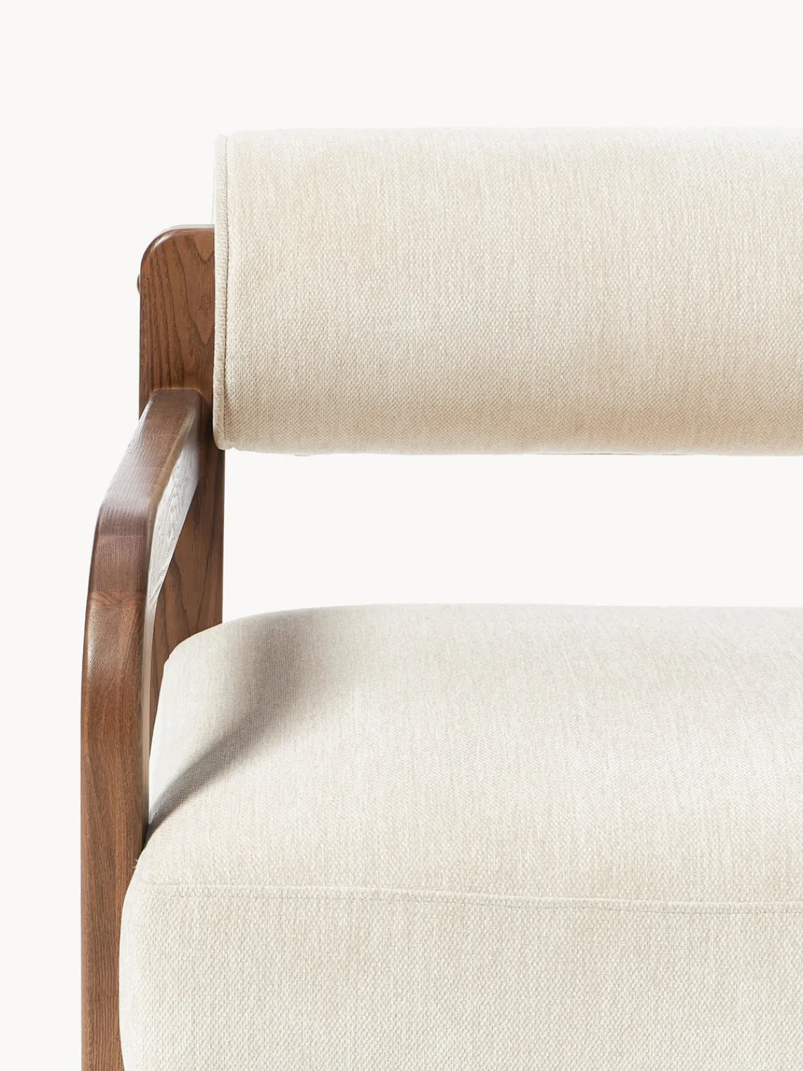 Sillones Pequeños|Sillones>Westwing Collection Sillón de madera de fresno Raymond Chenilla beige, madera de fresno lacada en marrón oscuro