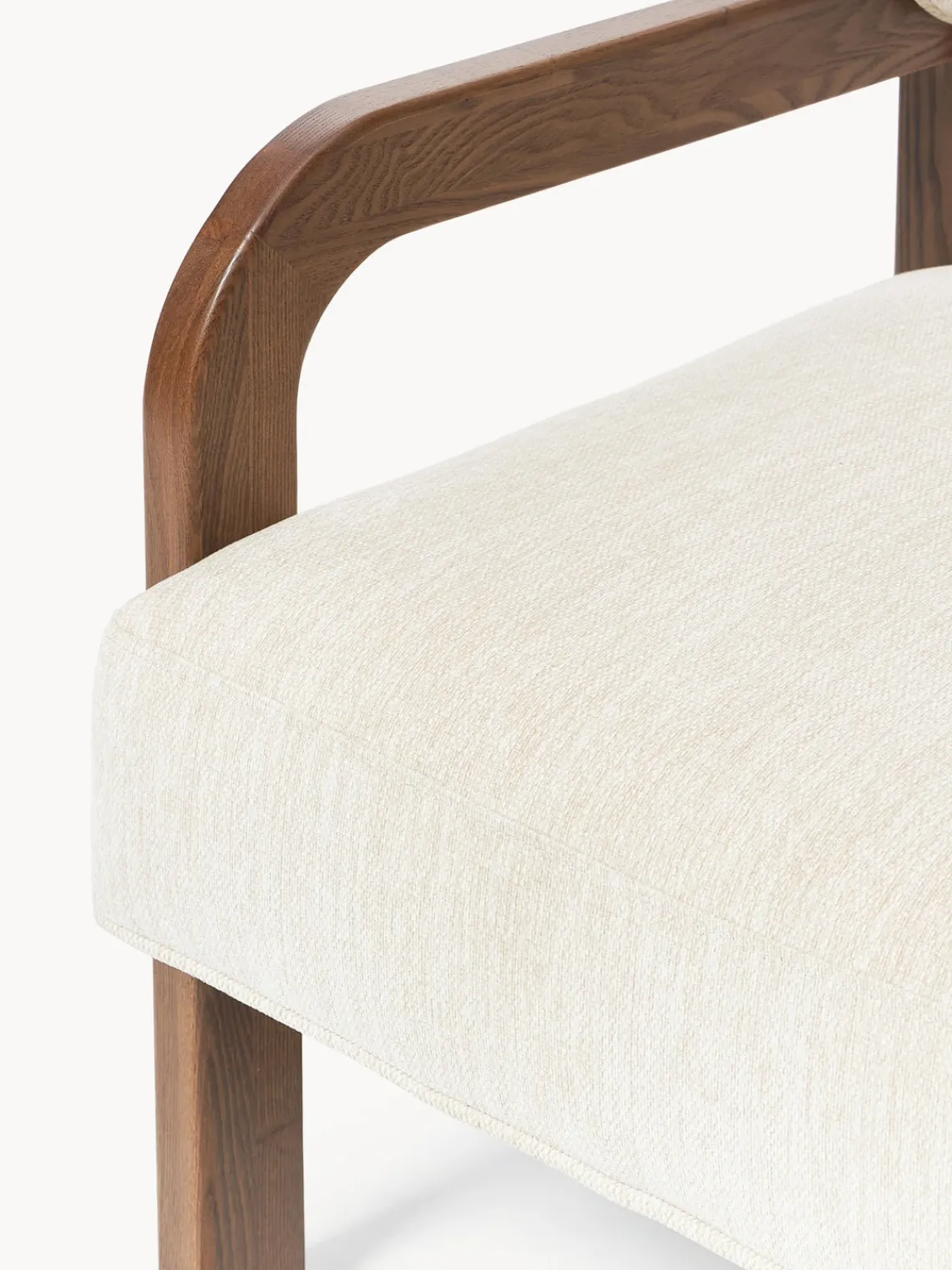 Sillones Pequeños|Sillones>Westwing Collection Sillón de madera de fresno Raymond Chenilla beige, madera de fresno lacada en marrón oscuro