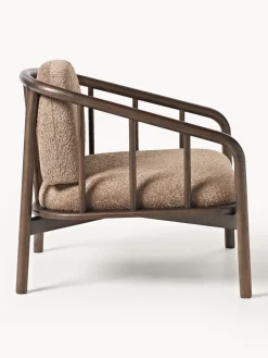 Sillones Pequeños|Sillones>Westwing Collection Sillón de madera de fresno con tapizado de borreguillo Balin Borreguillo taupe, madera de fresno oscura