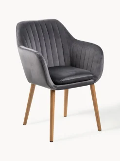 Sillón de terciopelo con patas de madera Emilia Sillas Con Reposabrazos|Sillas