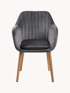 Sillón de terciopelo con patas de madera Emilia Sillas Con Reposabrazos|Sillas