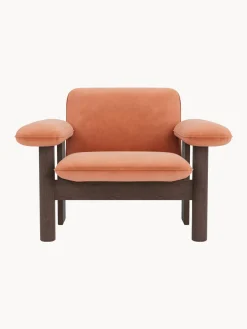 Sale Sillón de terciopelo y madera de roble Brasilia Sillones Pequeños|Sillones