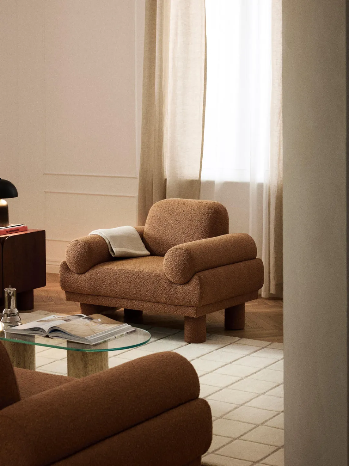 Butacas|Sillones>Westwing Collection Sillón en tejido bouclé Lilo Bouclé marrón claro