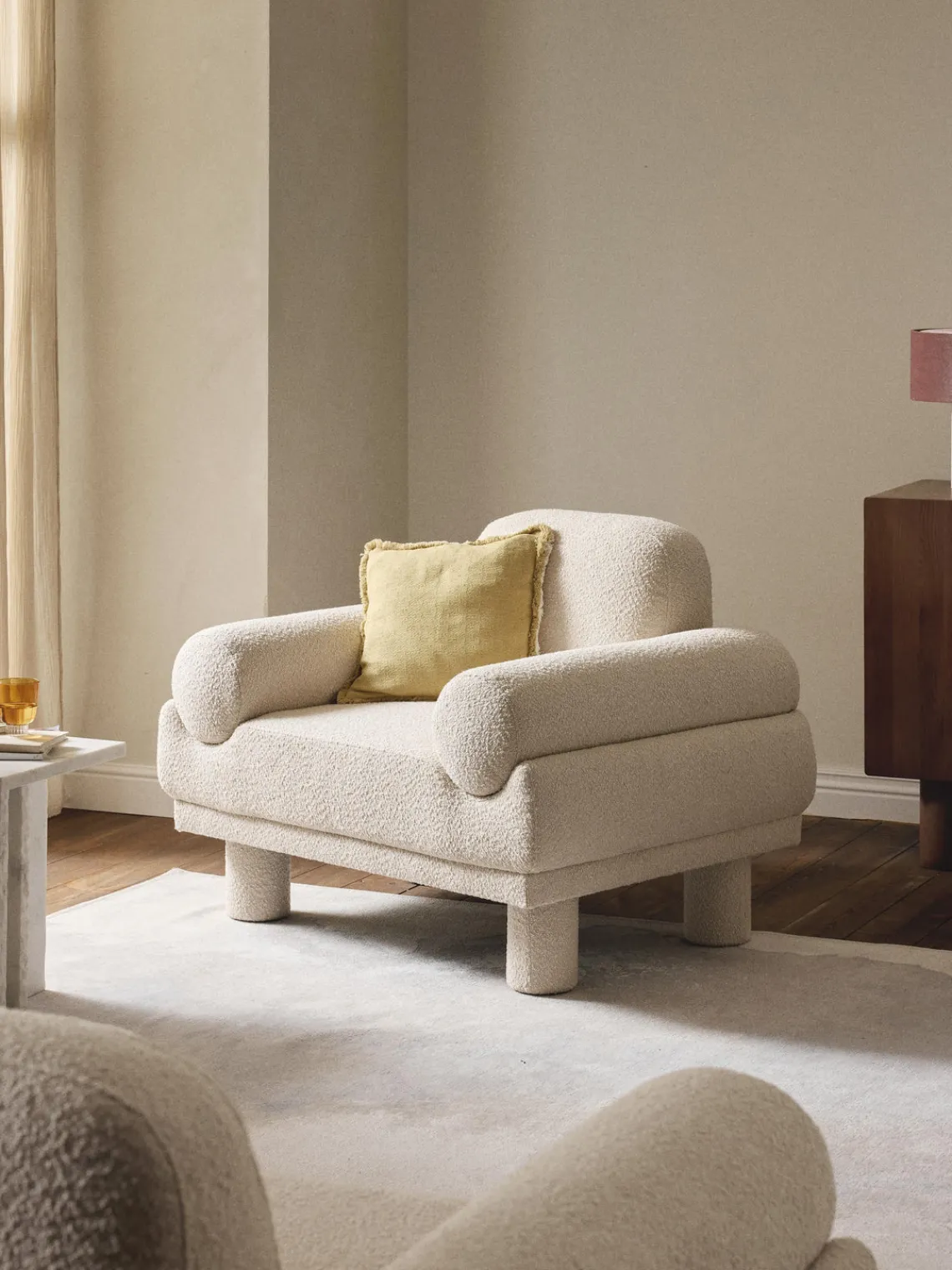 Butacas|Sillones>Westwing Collection Sillón en tejido bouclé Lilo Bouclé beige claro