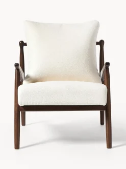 Sillones Pequeños|Sillones></noscript>Westwing Collection Sillón en tejido bouclé Mikkel Bouclé blanco Off White, madera de caucho, marrón oscuro pintado