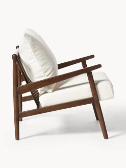 Sillones Pequeños|Sillones></noscript>Westwing Collection Sillón en tejido bouclé Mikkel Bouclé blanco Off White, madera de caucho, marrón oscuro pintado