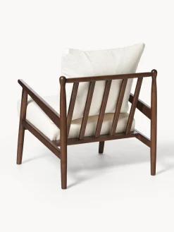 Sillones Pequeños|Sillones></noscript>Westwing Collection Sillón en tejido bouclé Mikkel Bouclé blanco Off White, madera de caucho, marrón oscuro pintado