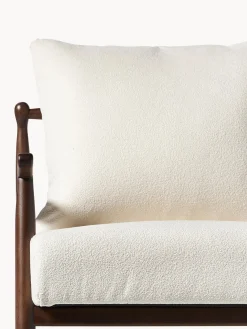Sillones Pequeños|Sillones></noscript>Westwing Collection Sillón en tejido bouclé Mikkel Bouclé blanco Off White, madera de caucho, marrón oscuro pintado