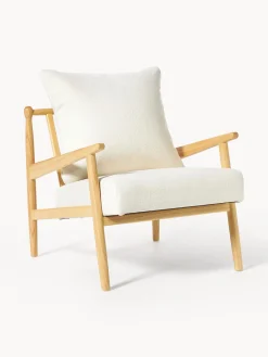 Sillones Pequeños|Sillones>Westwing Collection Sillón en tejido bouclé Mikkel Bouclé blanco Off White, madera de caucho pintado