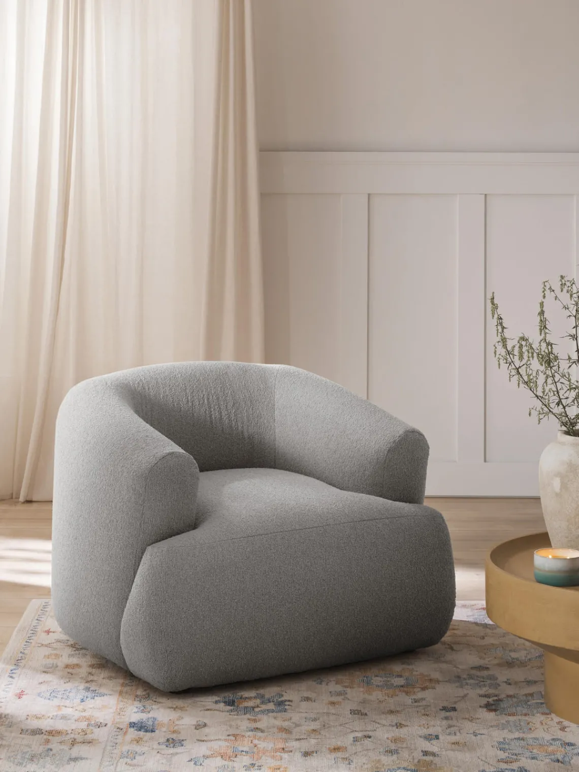 Butacas|Sillones>Westwing Collection Sillón en tejido bouclé Sofia Bouclé gris claro