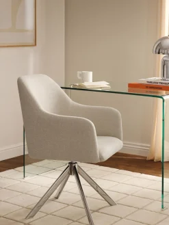 Sillas Con Reposabrazos|Sillas>Westwing Collection Sillón giratorio con reposabrazos Isla Tejido blanco Off White, plateado brillante