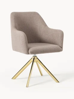 Sillas Con Reposabrazos|Sillas>Westwing Collection Sillón giratorio con reposabrazos Isla Tejido gris pardo, dorado brillante