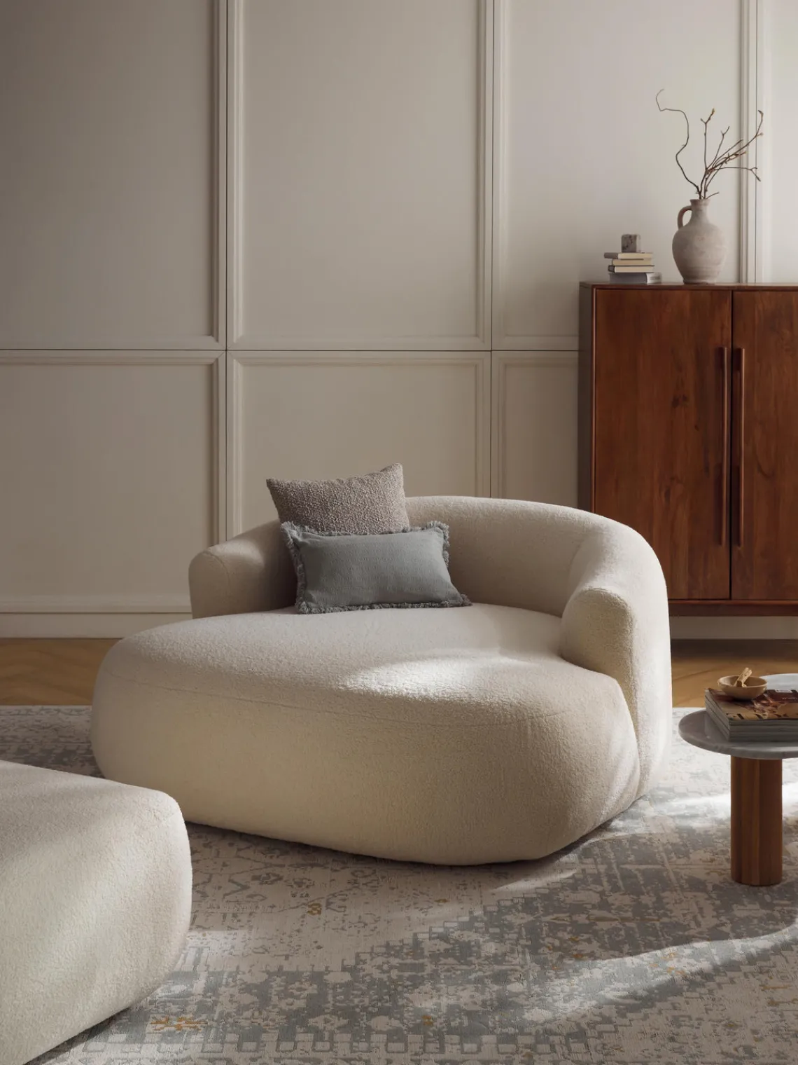 Butacas|Sillones>Westwing Collection Sillón grande de borreguillo Sofia Tejido blanco Off White