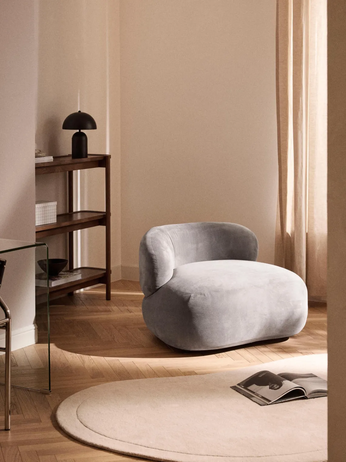 Butacas|Sillones>Westwing Collection Sillón lounge Alba Tejido terciopelado gris oscuro