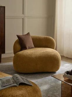Butacas|Sillones>Westwing Collection Sillón lounge de borreguillo bouclé Alba Borreguillo bouclé ocre