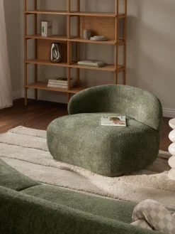 Butacas|Sillones>Westwing Collection Sillón lounge de borreguillo bouclé Alba Borreguillo bouclé verde oscuro