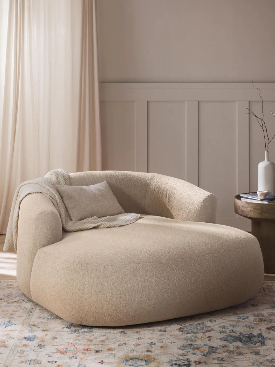 Butacas|Sillones>Westwing Collection Sillón lounge grande en tejido bouclé Sofia Bouclé beige claro