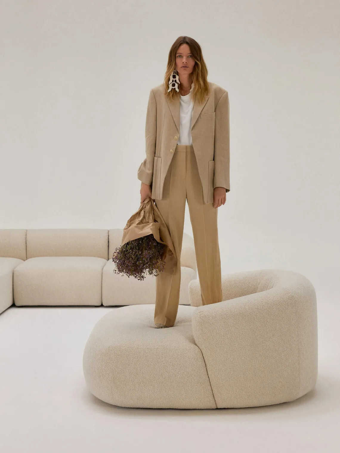 Butacas|Sillones>Westwing Collection Sillón lounge grande en tejido bouclé Sofia Bouclé beige claro