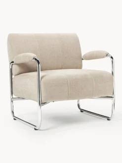 Sillones Pequeños|Sillones>Westwing Collection Sillón Marcel Chenilla beige claro, plateado
