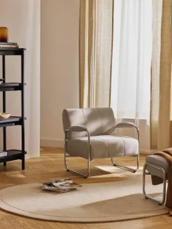 Sillones Pequeños|Sillones>Westwing Collection Sillón Marcel Chenilla beige claro, plateado