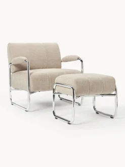 Sillones Pequeños|Sillones></noscript>Westwing Collection Sillón Marcel Chenilla beige claro, plateado