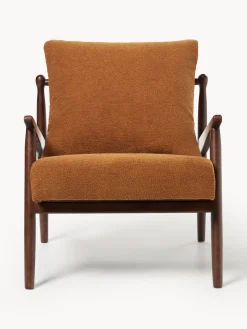 Sillones Pequeños|Sillones>Westwing Collection Sillón Mikkel Tejido marrón claro, madera de caucho lacada