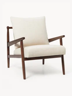 Sillones Pequeños|Sillones>Westwing Collection Sillón Mikkel Tejido blanco Off White, madera de caucho lacada